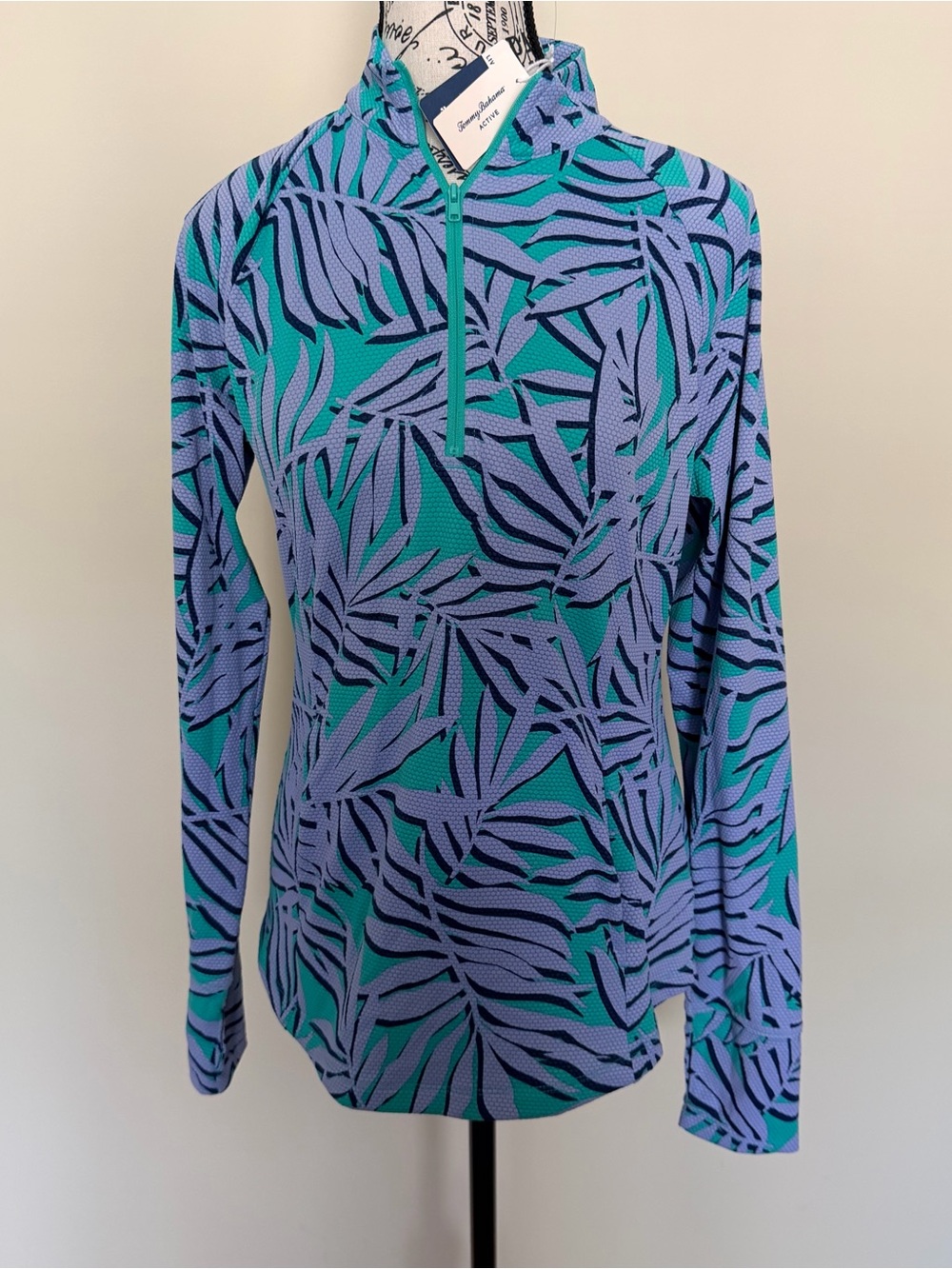 Long Sleeve Printed Quarter-Zip Top in Teal & Lavender - Women